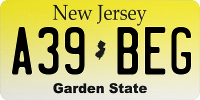 NJ license plate A39BEG