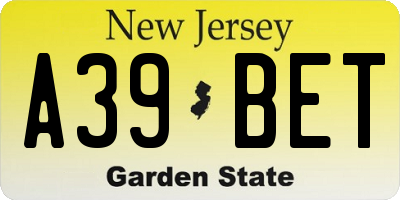 NJ license plate A39BET