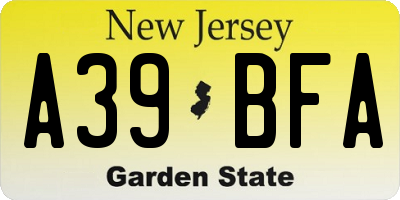 NJ license plate A39BFA
