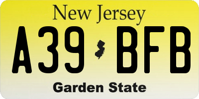 NJ license plate A39BFB