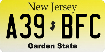 NJ license plate A39BFC