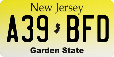NJ license plate A39BFD