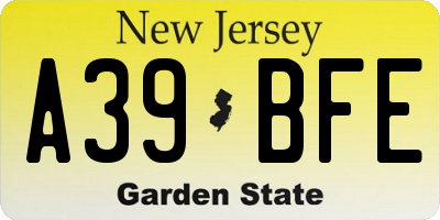 NJ license plate A39BFE