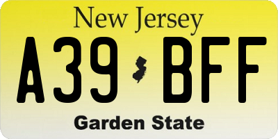NJ license plate A39BFF