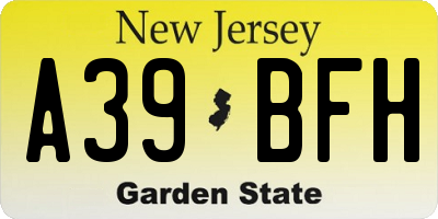 NJ license plate A39BFH