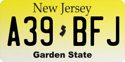 NJ license plate A39BFJ