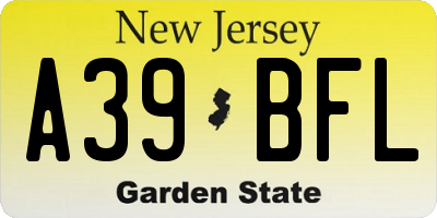 NJ license plate A39BFL