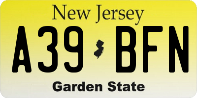NJ license plate A39BFN