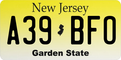 NJ license plate A39BFO