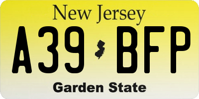 NJ license plate A39BFP
