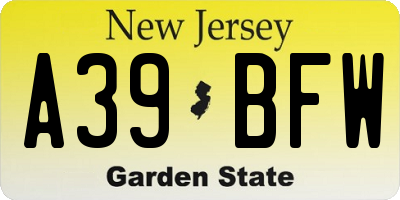 NJ license plate A39BFW