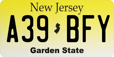 NJ license plate A39BFY