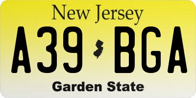 NJ license plate A39BGA