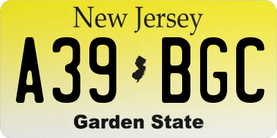 NJ license plate A39BGC