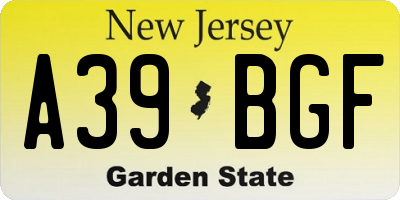 NJ license plate A39BGF