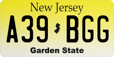 NJ license plate A39BGG