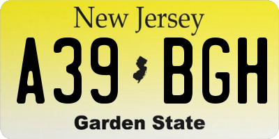 NJ license plate A39BGH