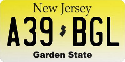 NJ license plate A39BGL