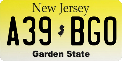 NJ license plate A39BGO