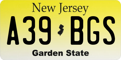 NJ license plate A39BGS