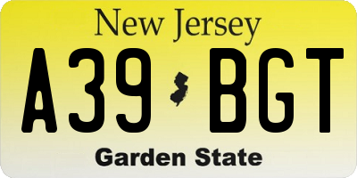 NJ license plate A39BGT