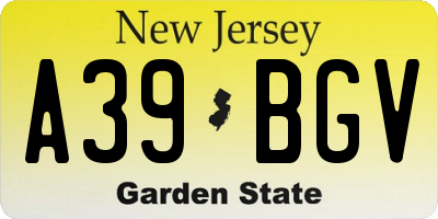 NJ license plate A39BGV