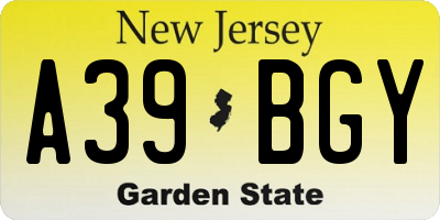 NJ license plate A39BGY