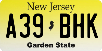 NJ license plate A39BHK