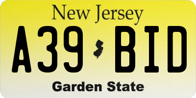 NJ license plate A39BID