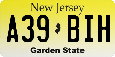 NJ license plate A39BIH