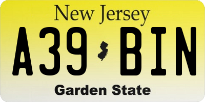 NJ license plate A39BIN