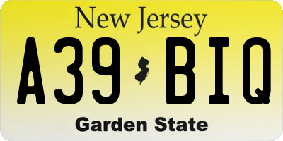 NJ license plate A39BIQ