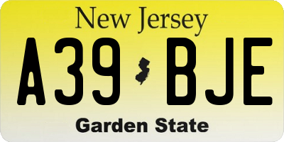 NJ license plate A39BJE