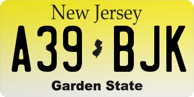 NJ license plate A39BJK