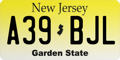 NJ license plate A39BJL