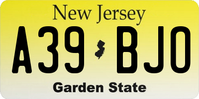 NJ license plate A39BJO