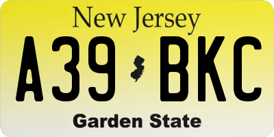 NJ license plate A39BKC