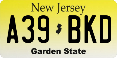 NJ license plate A39BKD