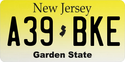NJ license plate A39BKE