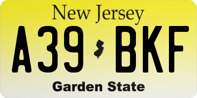 NJ license plate A39BKF