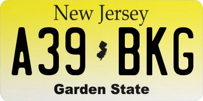 NJ license plate A39BKG