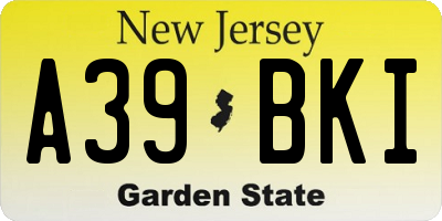 NJ license plate A39BKI