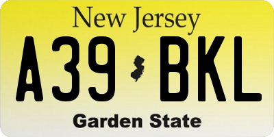NJ license plate A39BKL
