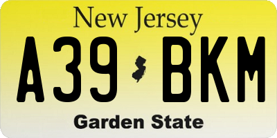NJ license plate A39BKM
