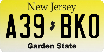 NJ license plate A39BKO