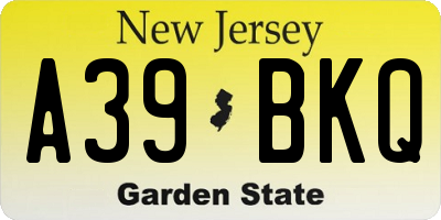 NJ license plate A39BKQ