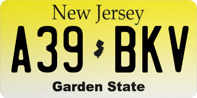 NJ license plate A39BKV