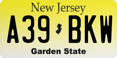 NJ license plate A39BKW