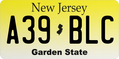 NJ license plate A39BLC