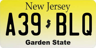 NJ license plate A39BLQ